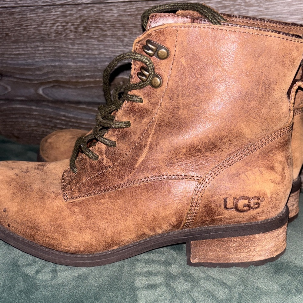 UGG Brown Lace-Up Leather Ankle Boots